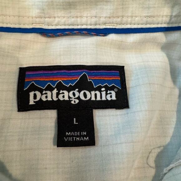 Patagonia Island Hopper Camp Shirt L Pale Green Vented Short Sleeve FLAWS - Picture 7 of 11